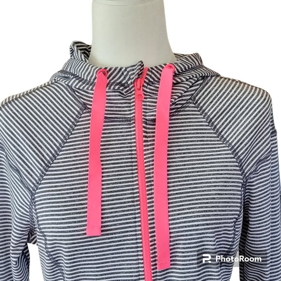 90 Degree by Reflex Striped Hooded Running Track Jacket with Thumbholes NEW - Picture 2 of 9